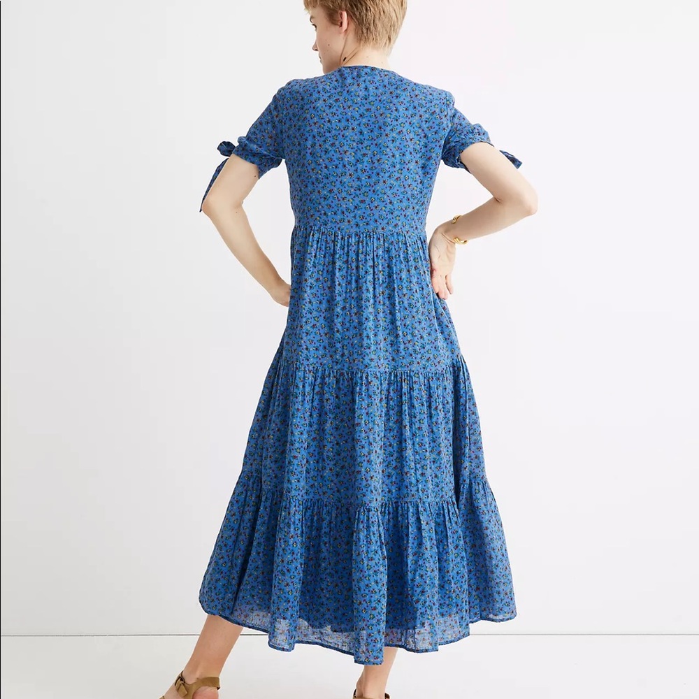 Tie-Sleeve Tiered Midi Dress in Calico Floral